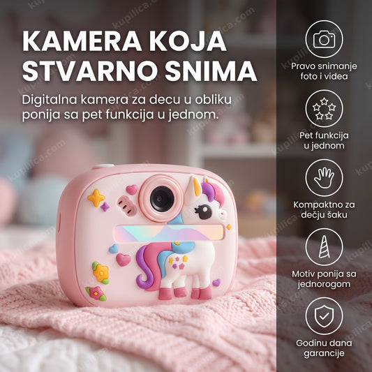 roze digitalna kamera za decu u obliku ponija sa jednorogom