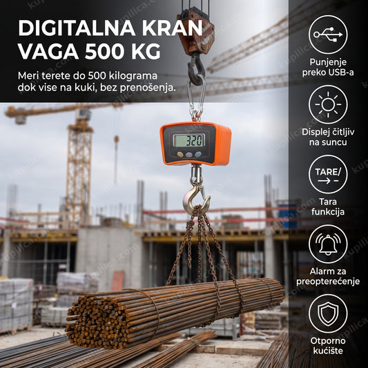 Digitalna kran vaga okačena na kuku dizalice na gradilištu