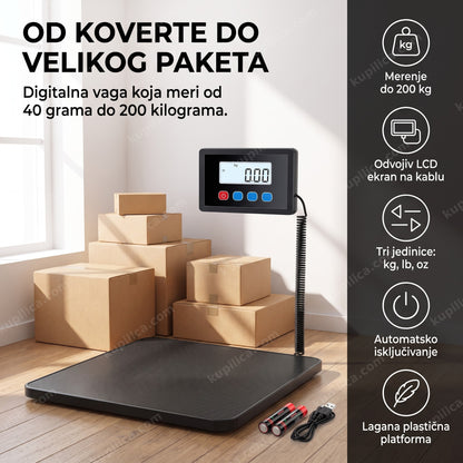 crna digitalna vaga za pakete do 200 kg sa odvojivim lcd ekranom
