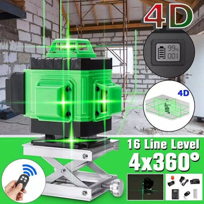 digitalni laser za nivelaciju 4D 16 linija u izgradnji sa zelenim linijama i prikazom baterije