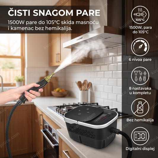 digitalni paročistač prska paru na šporet u kuhinji, benefiti proizvoda