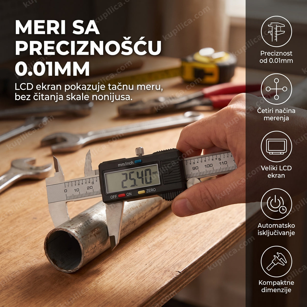 digitalni šubler 150mm meri prečnik cevi na radnom stolu — benefiti proizvoda