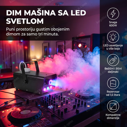 Dim mašina sa LED svetlom na DJ pultu na kućnoj žurki