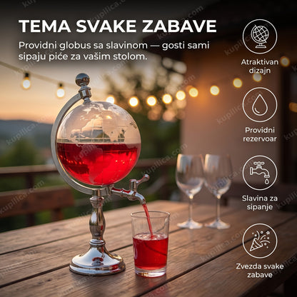 dispanzer pića globus na stolu za zabavu, sipanje pića iz slavine, benefiti proizvoda
