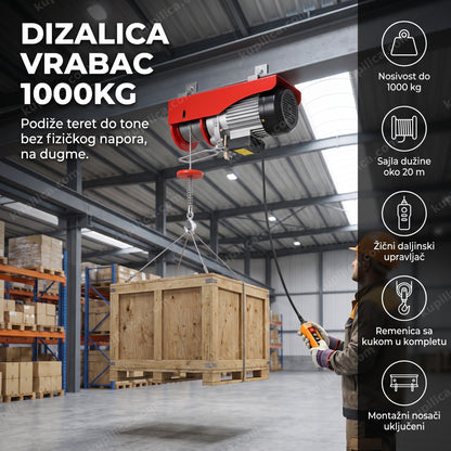 električna dizalica vrabac 1000kg montirana u skladištu sa teretom, benefiti proizvoda