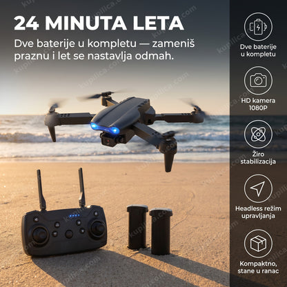 Dron E99 Pro sa dve baterije leti iznad plaže, benefiti proizvoda