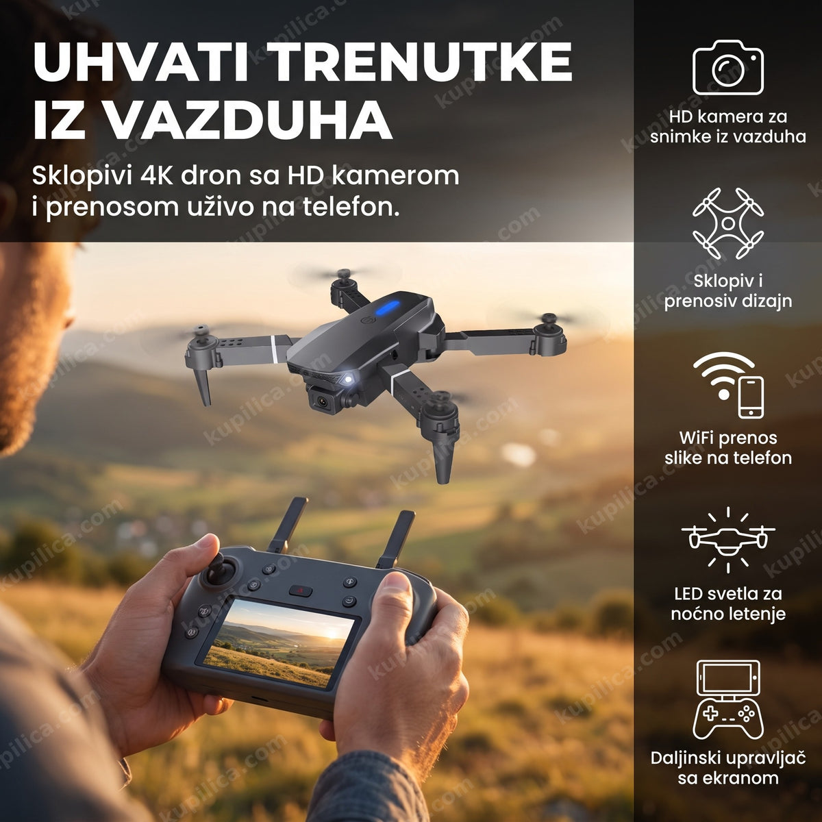4k dron sa kamerom i daljinskim upravljačem u letu – benefiti proizvoda