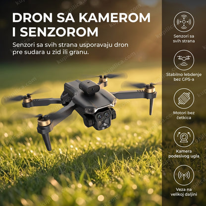 Sklopivi dron sa kamerom i senzorom za izbegavanje prepreka u letu iznad livade