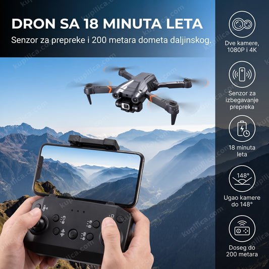 Sivi dron sa senzorom za prepreke leti iznad planinske doline, benefiti proizvoda