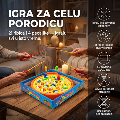 Društvena igra Pecanje XL na porodičnom stolu sa četiri pecaljke — benefiti proizvoda