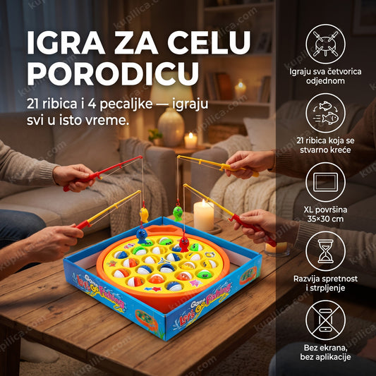 Društvena igra Pecanje XL na porodičnom stolu sa četiri pecaljke — benefiti proizvoda