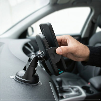 Držač telefona za automobil D004 — postavljen na instrument tablu, vozač ubacuje telefon jednom rukom