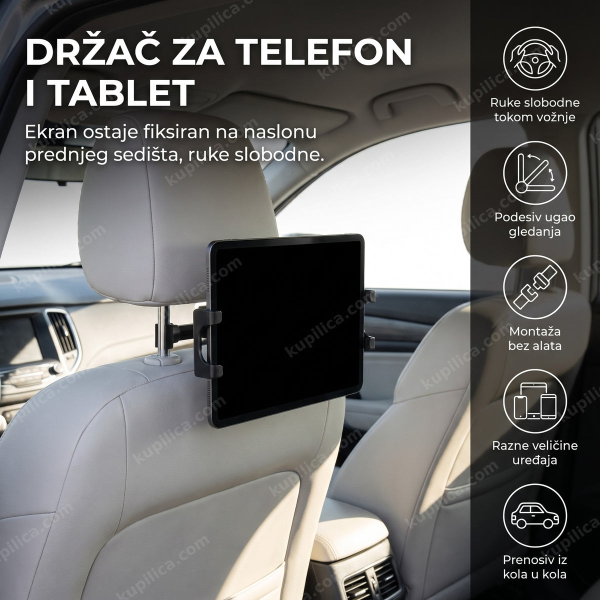 crni držač za tablet za zadnje sedište u automobilu sa ugašenim ekranom, benefiti proizvoda