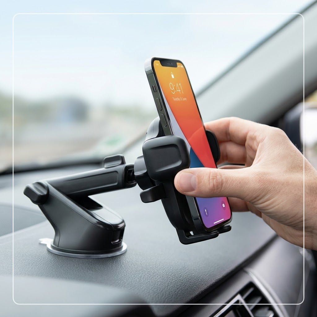držač za telefon za auto Easy One Touch 5 — crni vakuum držač sa teleskopskom rukom