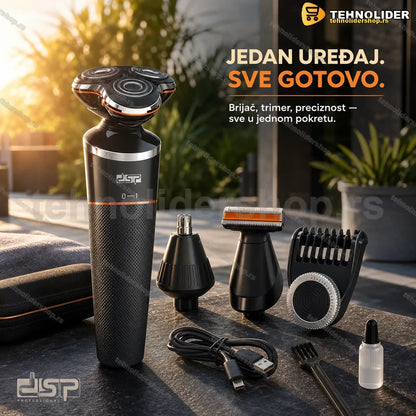 DSP 60087A set za negu 4u1 — rotacioni brijač, trimer i četka na postolju