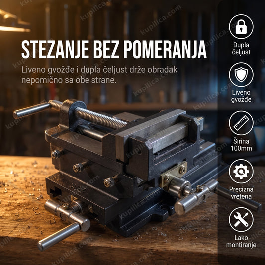 dupla mašinska stega 100mm na drvenom radnom stolu