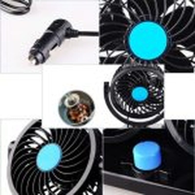 kolaž detalja — kabl za upaljač, plavo dugme i baza ventilatora