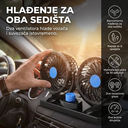 dupli ventilator za auto 12v montiran na tabli automobila, prikaz benefita proizvoda