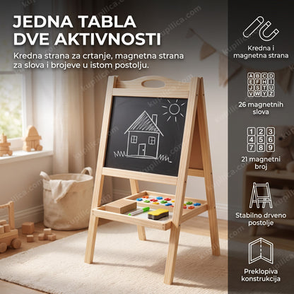 dvostrana drvena tabla za crtanje sa kredom i magnetnim slovima