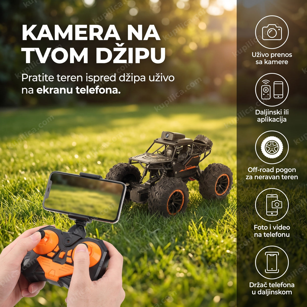 džip na daljinski sa hd kamerom i kontrolom preko telefona u vožnji po dvorištu, benefiti proizvoda