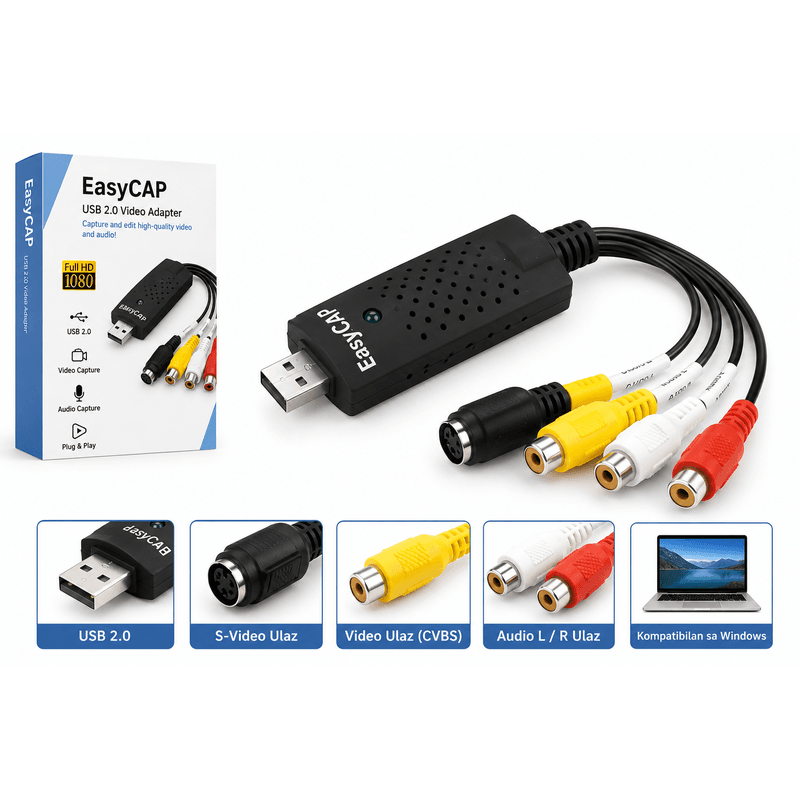 easycap adapter za digitalizaciju vhs kaseta sa usb, s-video i rca konektorima