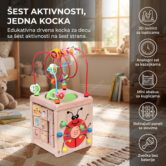 Edukativna drvena kocka sa šest aktivnosti u dečjoj sobi, benefiti proizvoda