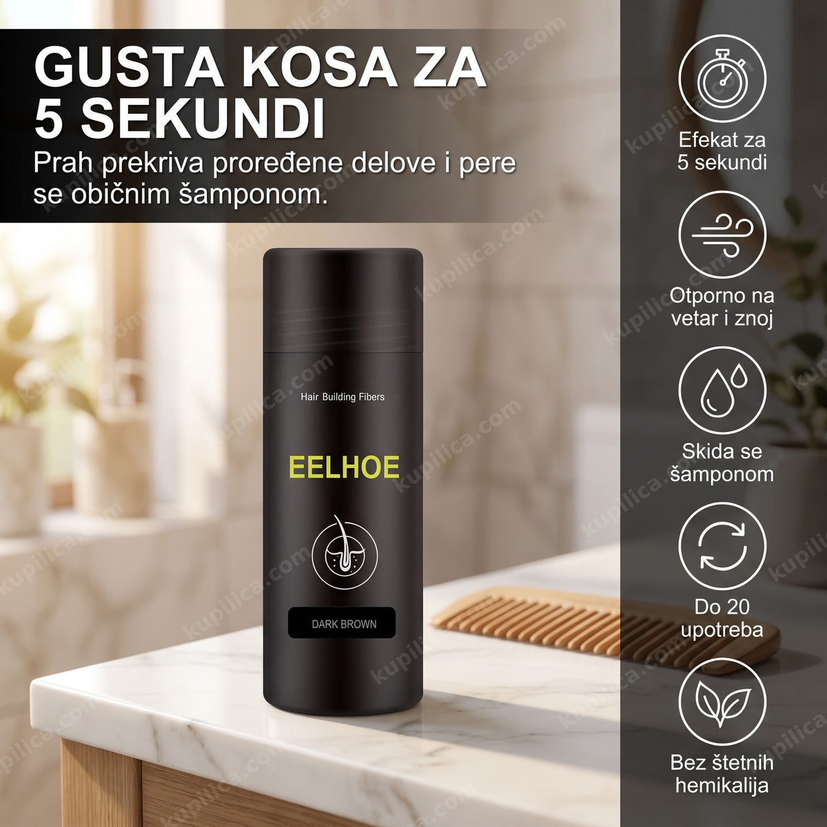 EELHOE prah za zgušnjavanje kose — bočica sa vlaknima za gušću kosu