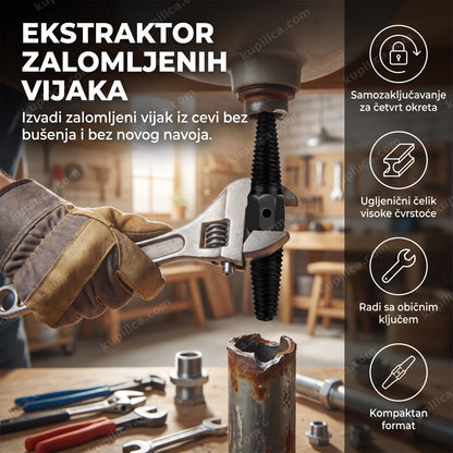 Ekstraktor zalomljenih vijaka u cevi, ruka okreće ključ u radionici - benefiti proizvoda