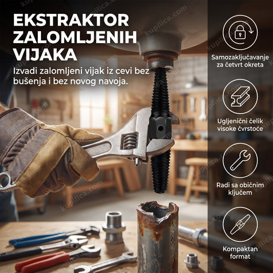 Ekstraktor zalomljenih vijaka u cevi, ruka okreće ključ u radionici - benefiti proizvoda