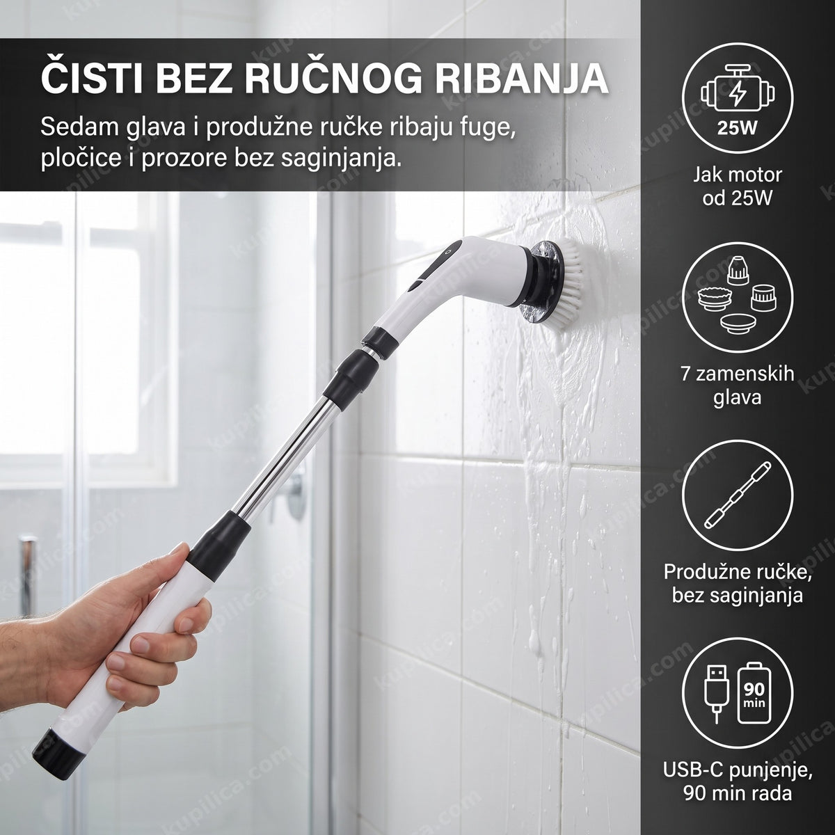 električna četka za čišćenje riba fuge u kupatilu uz vodu i penu — benefiti proizvoda