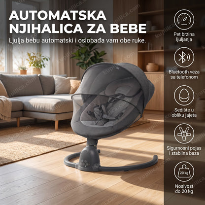 prazna električna njihalica za bebe sa baldahinom u dnevnoj sobi, benefiti proizvoda