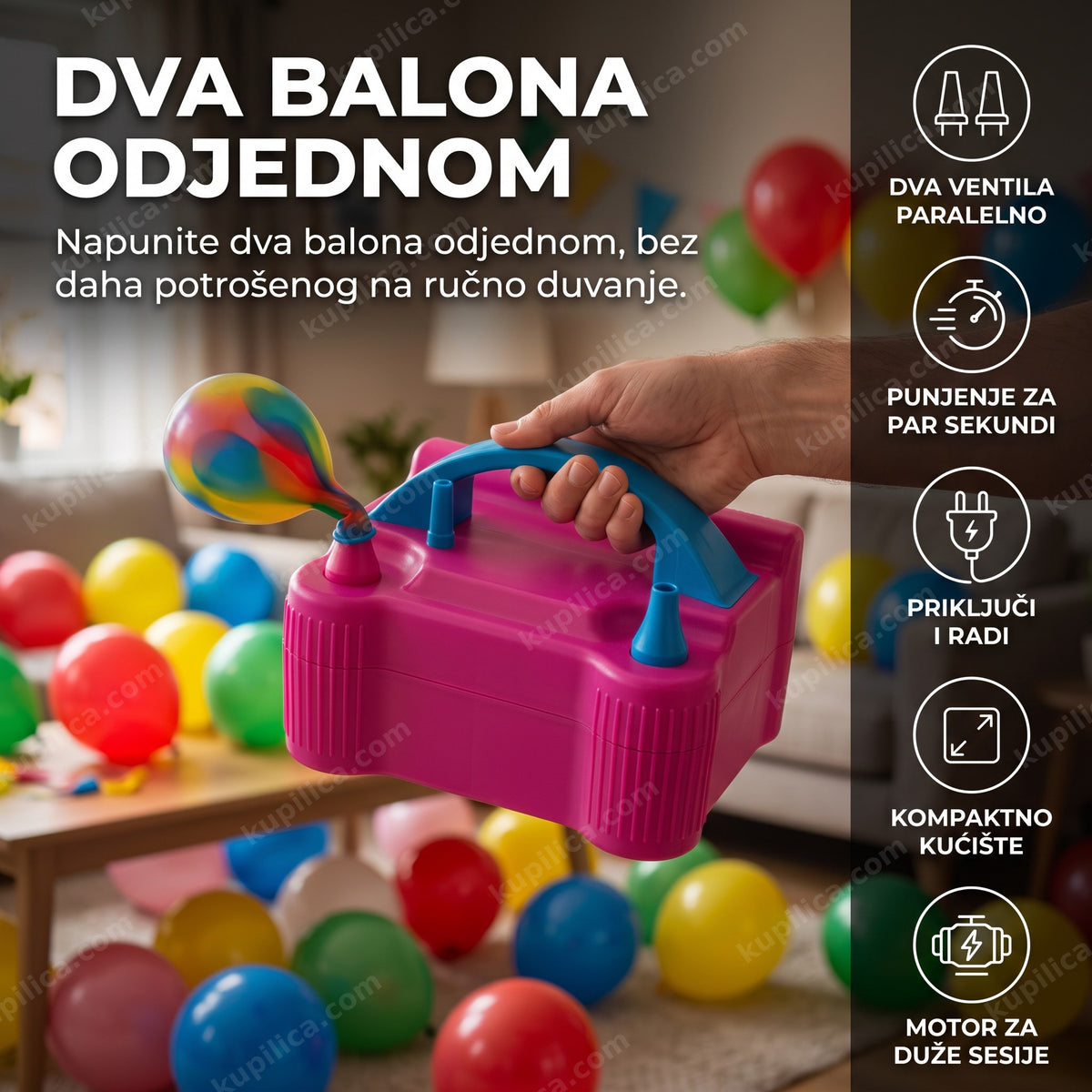 električna pumpa za balone puni šarene party balone za rođendansku proslavu, benefiti proizvoda