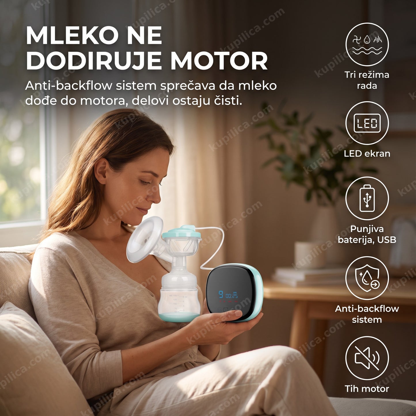 električna pumpica za izmuzavanje rh338 — majka koristi pumpicu sa led ekranom kod kuće, tri režima rada, anti-backflow sistem, tih motor