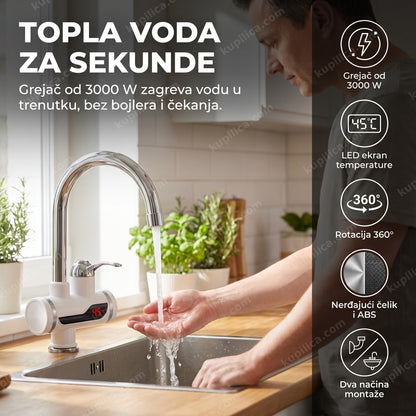 električna slavina rx-002 — topla voda teče iz slavine sa led ekranom na sudoperi, grejač od 3000 w, led ekran temperature, rotacija 360°