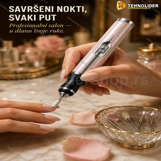 električna turpija za nokte sa šmirglama i 6 metalnih nastavaka u kompletu