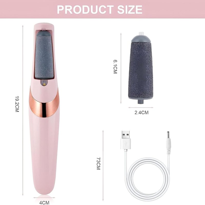 dimenzije roze aparata za pete — 19,2 cm dužina, brusna glava 2,4 cm prečnika