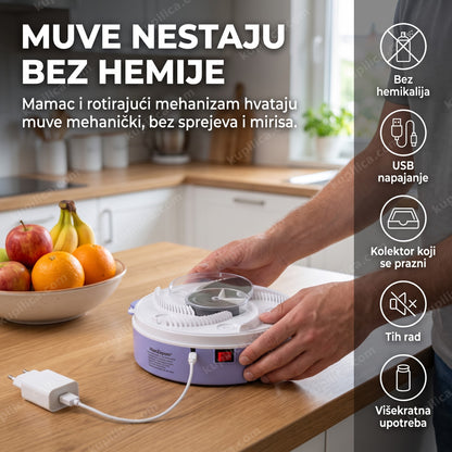 električna zamka za muve i insekte — postavljanje zamke na kuhinjski sto, bez hemikalija, usb napajanje, tih rad