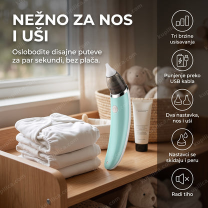 električni vakum aspirator za nos i uši pored pelena na stočiću, benefiti proizvoda