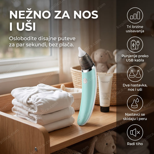 električni vakum aspirator za nos i uši pored pelena na stočiću, benefiti proizvoda