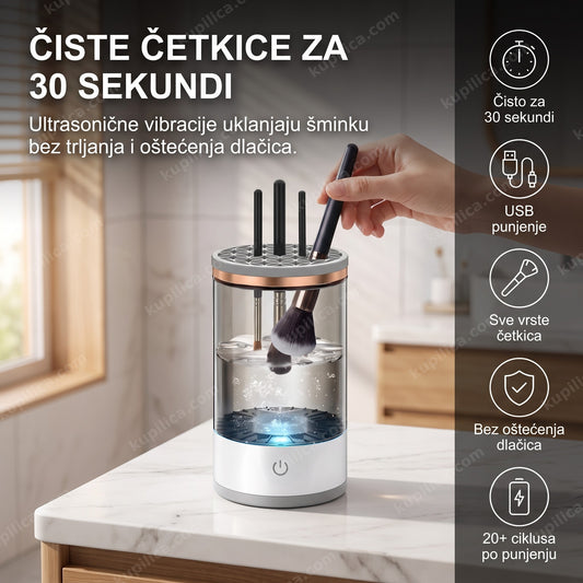 Električni čistač četkica za šminku sa ultrasoničnim vibracijama na stočiću