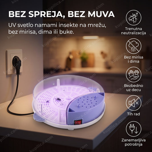 električni hvatač muva i insekata na kuhinjskom pultu uveče, benefiti proizvoda