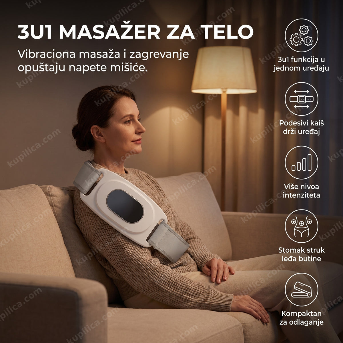 Odrasla osoba koristi električni masažer za telo na ramenu, benefiti proizvoda