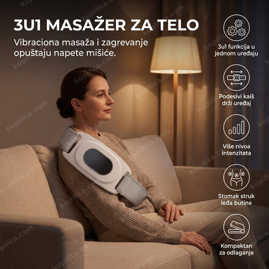 Odrasla osoba koristi električni masažer za telo na ramenu, benefiti proizvoda