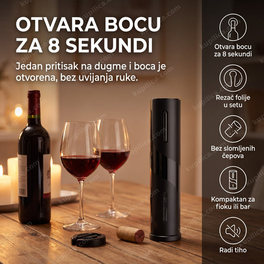 električni otvarač za vino sa rezačem folije na stolu, benefiti proizvoda