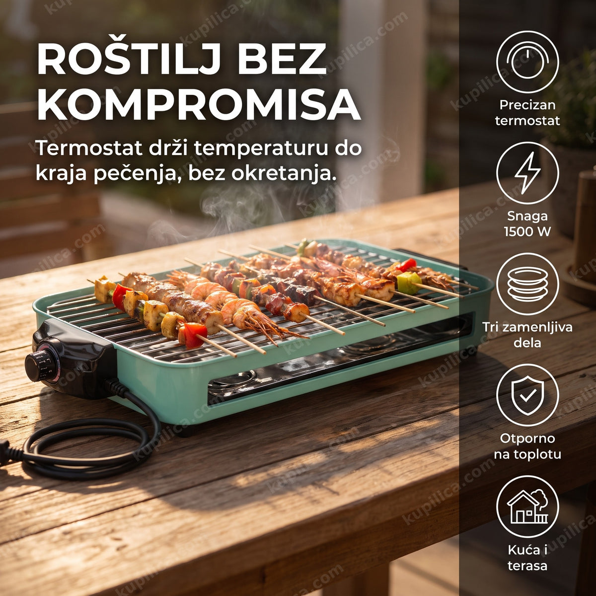 Mint zeleni električni roštilj sa termostatom i hranom na rešetki, benefiti proizvoda
