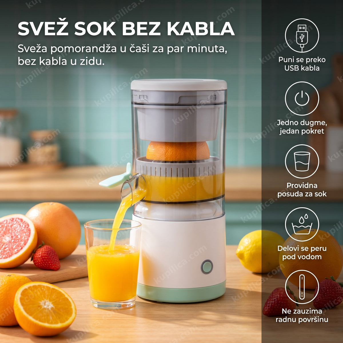 električni sokovnik voća i povrća sa svežim sokom od pomorandže, benefiti proizvoda