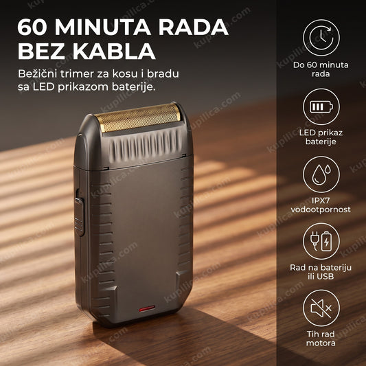 crni električni trimer za kosu i bradu sa zlatnom oštricom