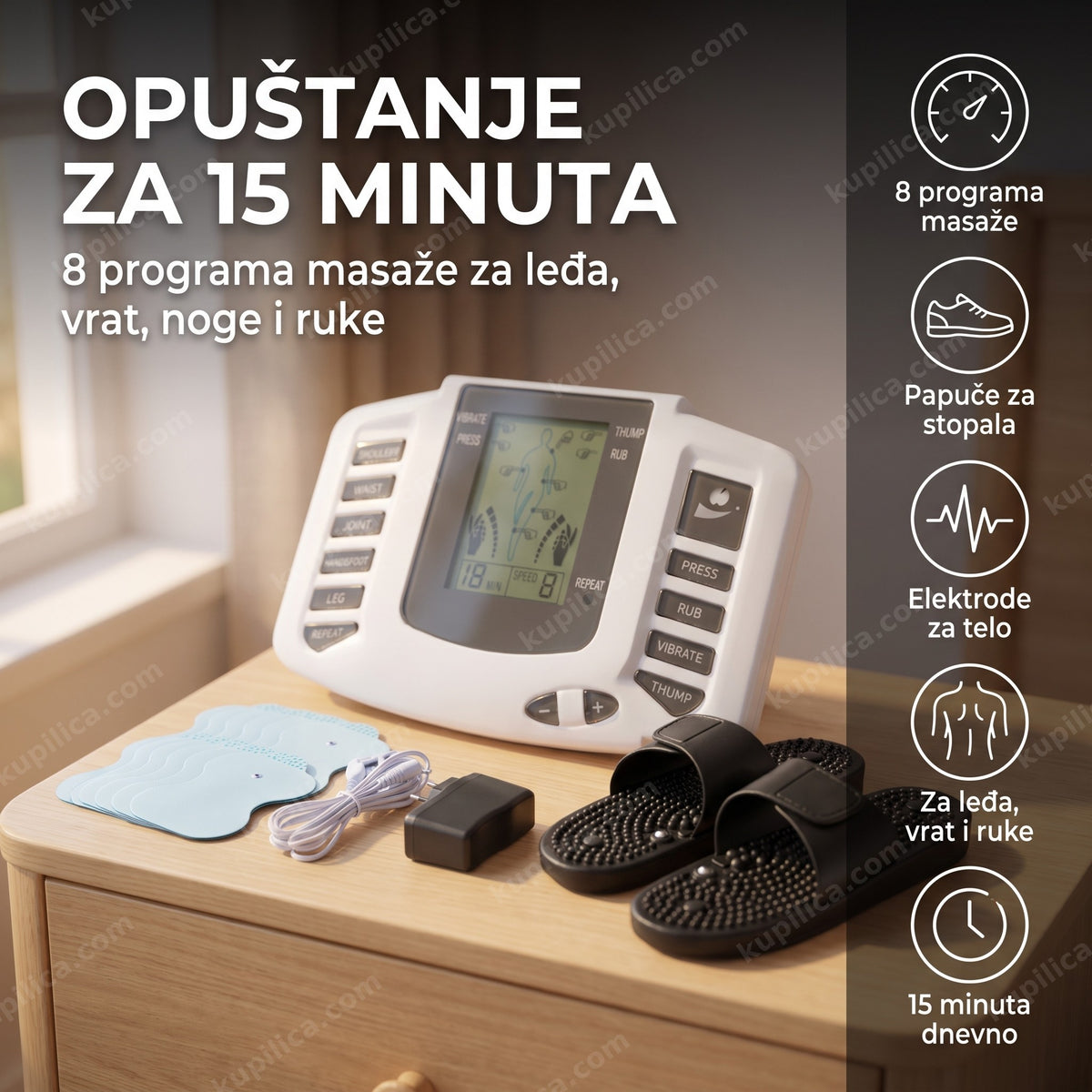 elektro masažer za telo sa papučama i elektrodama za masažu
