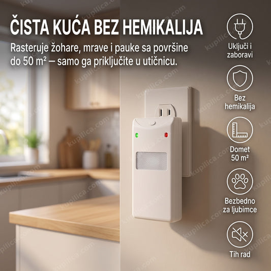 elektromagnetni rasterivač bubašvaba — uređaj priključen u zidnu utičnicu u kuhinji