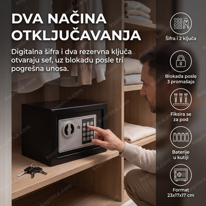 Osoba otključava elektronski sef pomoću šifre na tastaturi u ormanu